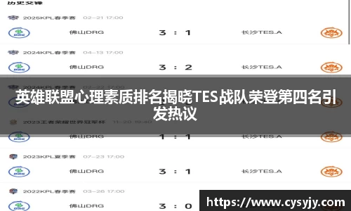 英雄联盟心理素质排名揭晓TES战队荣登第四名引发热议